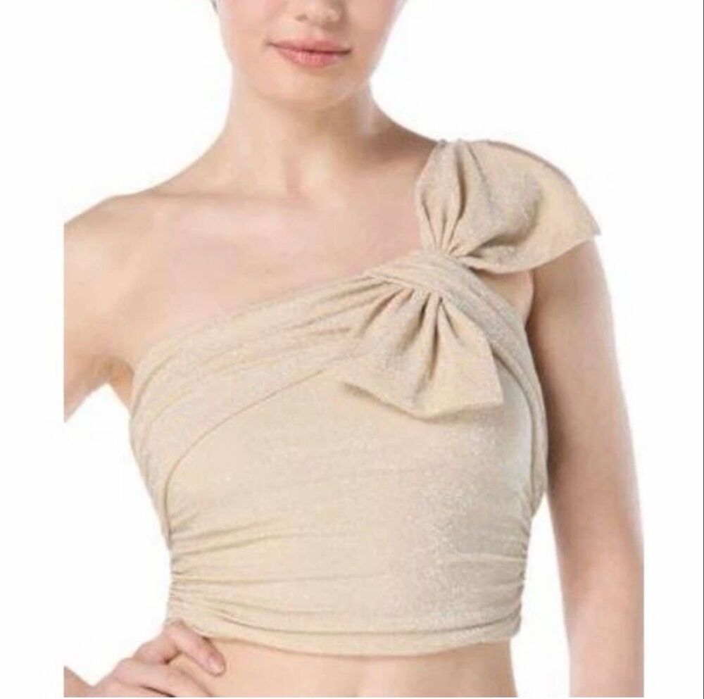 Carmen Marc Valvo NWT size S shimmer gold bikini swim top with bow & underwire